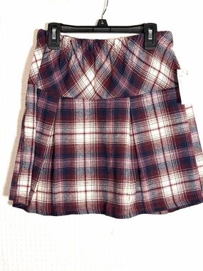 NEW I.N. Girl Skirt Plaid Drop Waist Maroon 100% Cotton School Preppy Size L /14